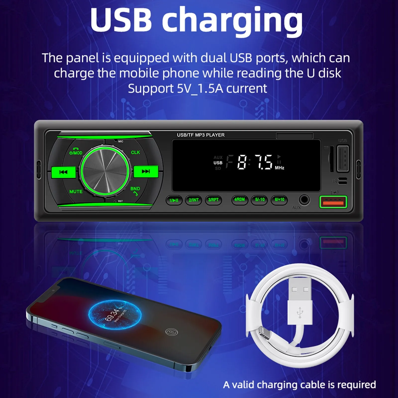 Car Fm Radio Bluetooth Mp3 Player Usb Charging Rca Audio
