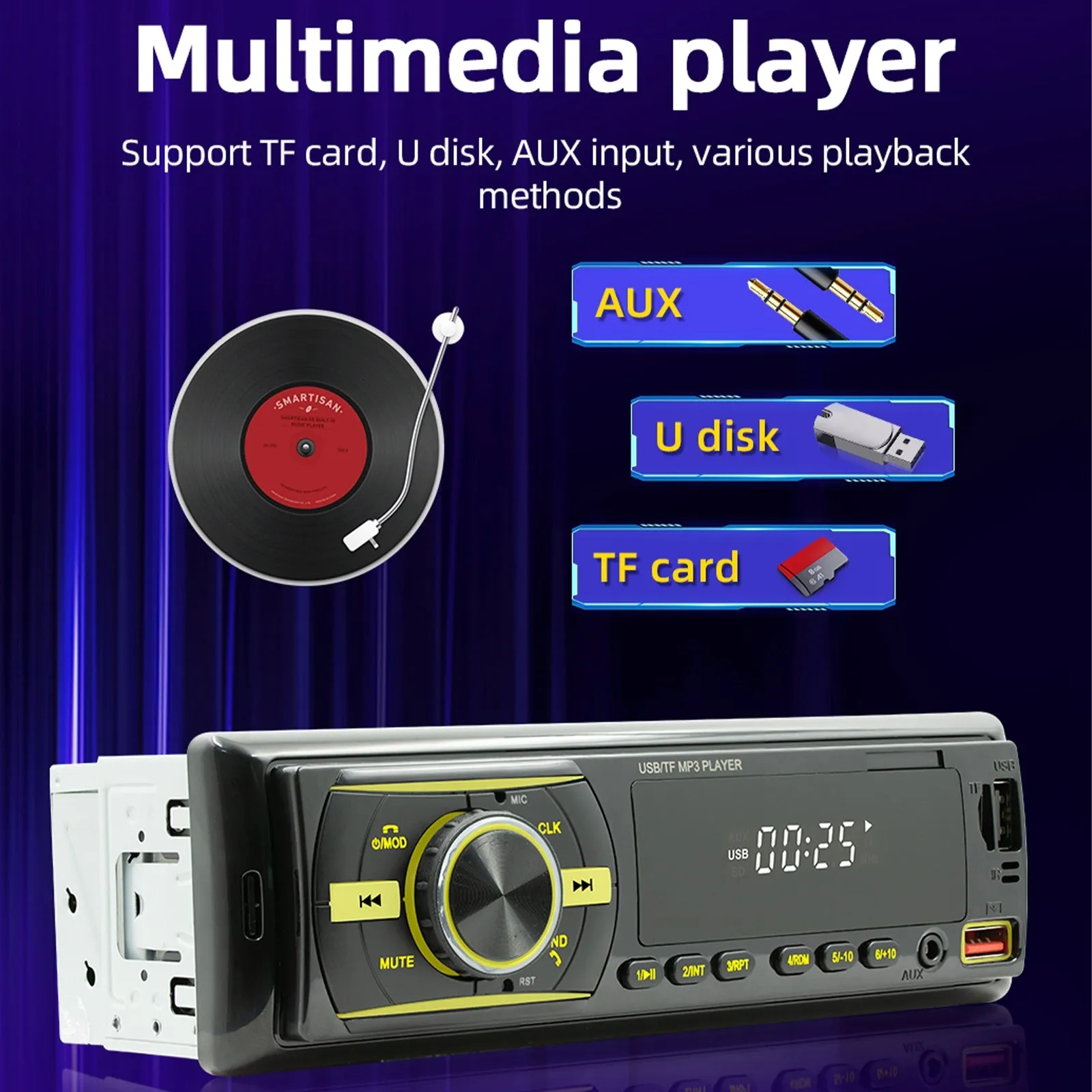 Car Fm Radio Bluetooth Mp3 Player Usb Charging Rca Audio