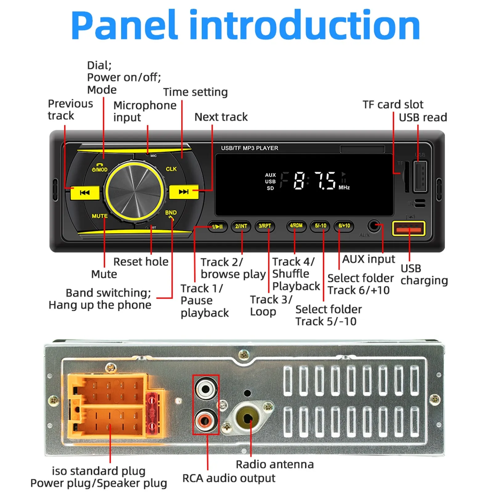 Car Fm Radio Bluetooth Mp3 Player Usb Charging Rca Audio