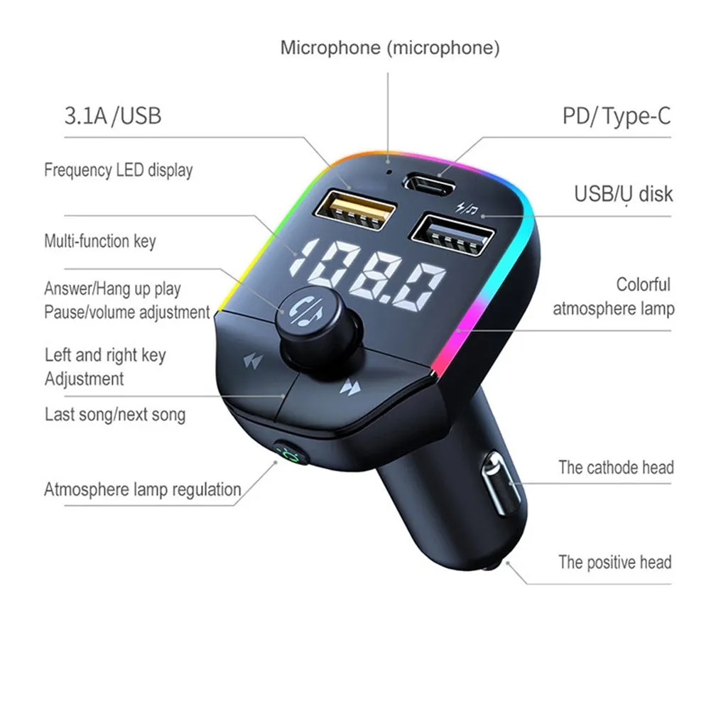 Car Fm Transmitter Bluetooth-compatible Handsfree Calling