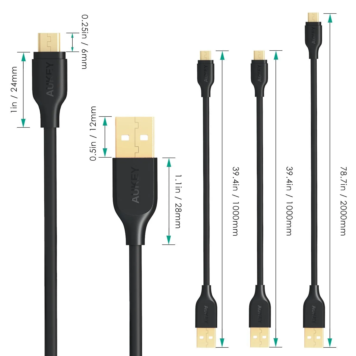 CB-MD3 Gold-plated Qualcomm Quick Charge 3.0 Micro USB 2.0 Cable (3 Pack)