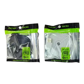 Charging Cable USB to Micro USB Flat 9FT - 4 Pieces Per Pack 20616