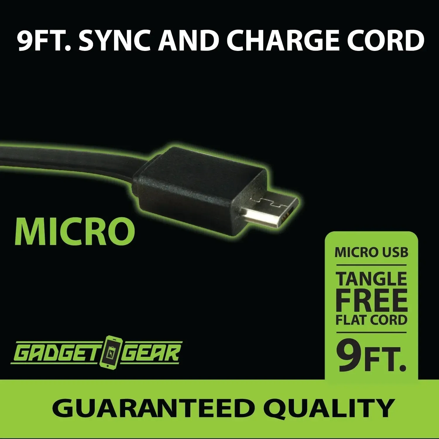 Charging Cable USB to Micro USB Flat 9FT - 4 Pieces Per Pack 20616