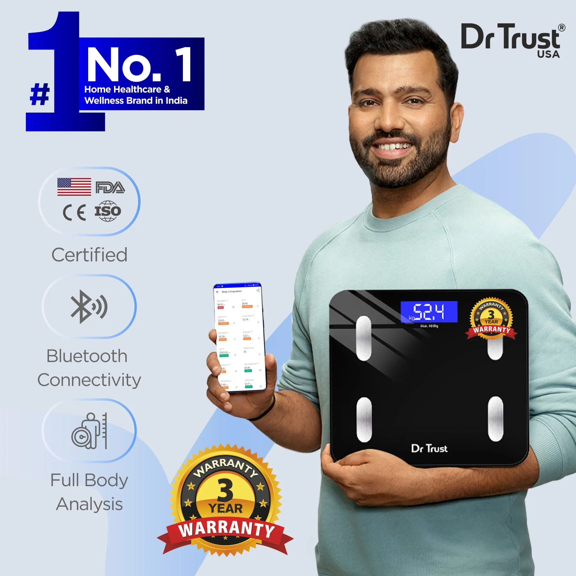 Dr Trust USA Smart Body Fat and Body Composition Rechargeable Scale Analyser 2.0 for Body Weight 509