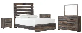Drystan Full Panel Bed with Mirrored Dresser and 2 Nightstands in Multi