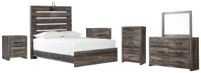 Drystan Full Panel Bed with Mirrored Dresser, Chest and 2 Nightstands in Multi