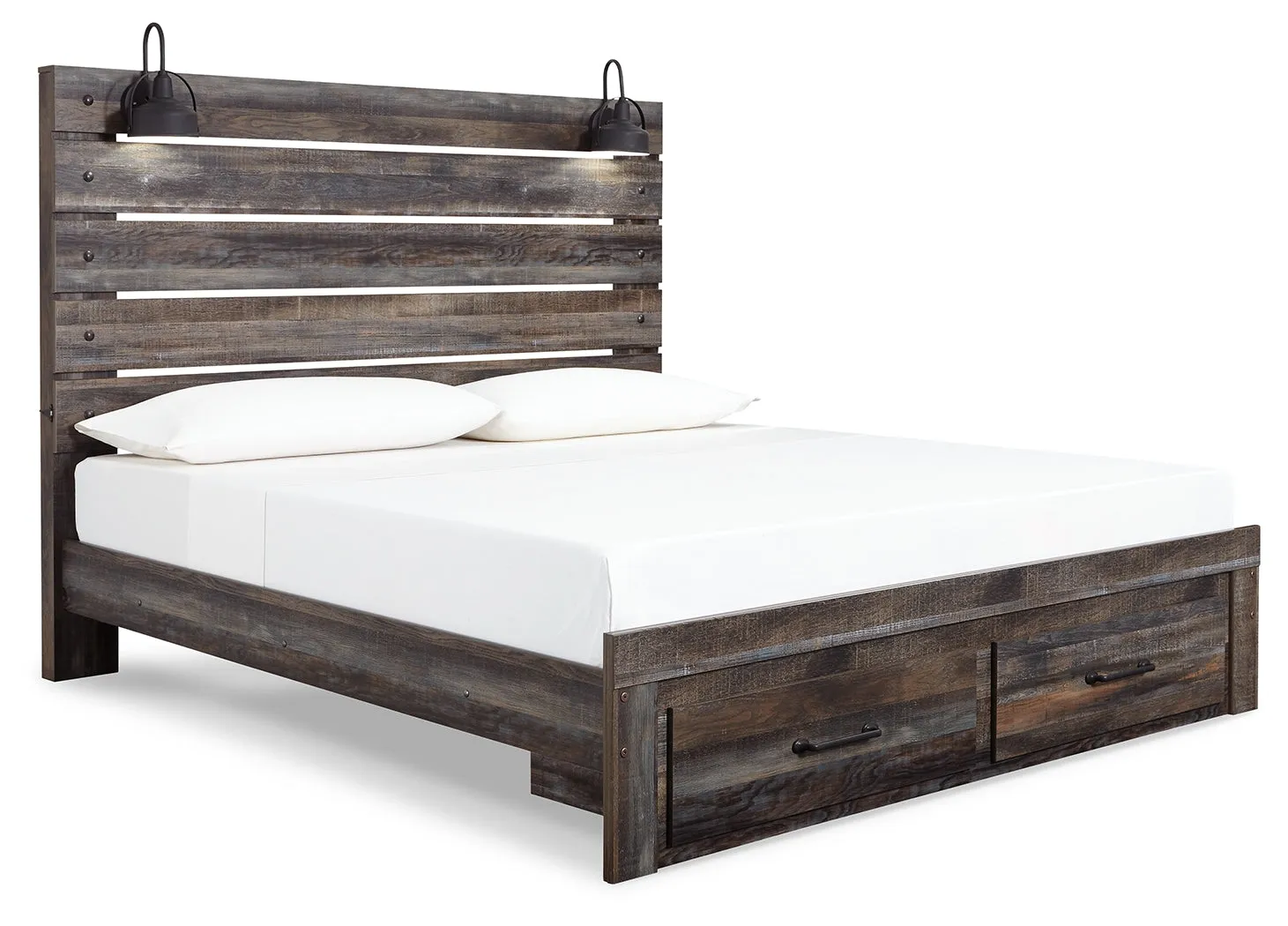 Drystan King Panel Bed with Storage with Mirrored Dresser, Chest and Nightstand in Multi