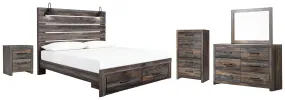 Drystan King Panel Bed with Storage with Mirrored Dresser, Chest and Nightstand in Multi