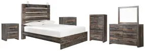 Drystan Queen Panel Bed with Mirrored Dresser, Chest and 2 Nightstands in Multi