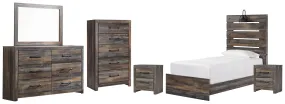 Drystan Twin Panel Bed with Mirrored Dresser, Chest and 2 Nightstands in Multi