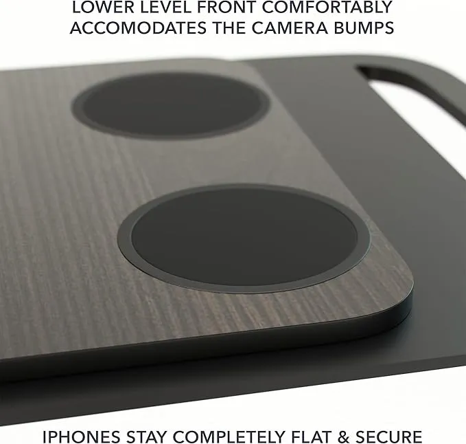 Dual Phone Charging Pad for Rivian R1T & Rivian R1S 2021-2024 Compatible with MagSafe iPhone 14, 15 - Armrest Fast Charger, Center Console Phone Mount Dock, with Dark Ash Wood Skin