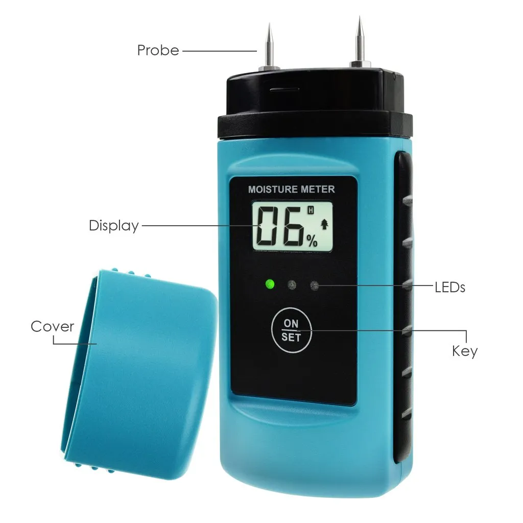 E04-015 Digital Wood & Building Material Moisture Meter Tester w/ LED Indicator, Sawn Timber Cardboard Paper Mortar Concrete Plaster Environment Temperature, for Woodworking Woodworker Handcrafter