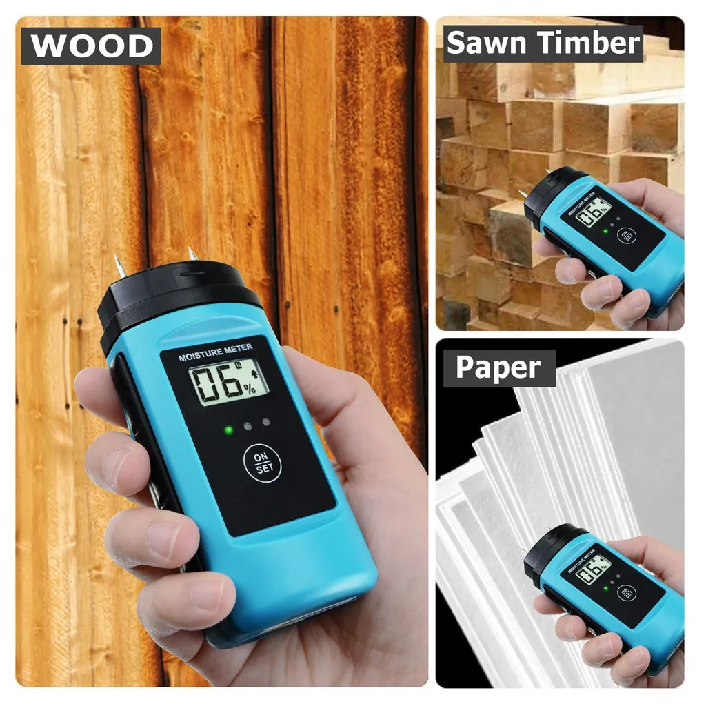 E04-015 Digital Wood & Building Material Moisture Meter Tester w/ LED Indicator, Sawn Timber Cardboard Paper Mortar Concrete Plaster Environment Temperature, for Woodworking Woodworker Handcrafter