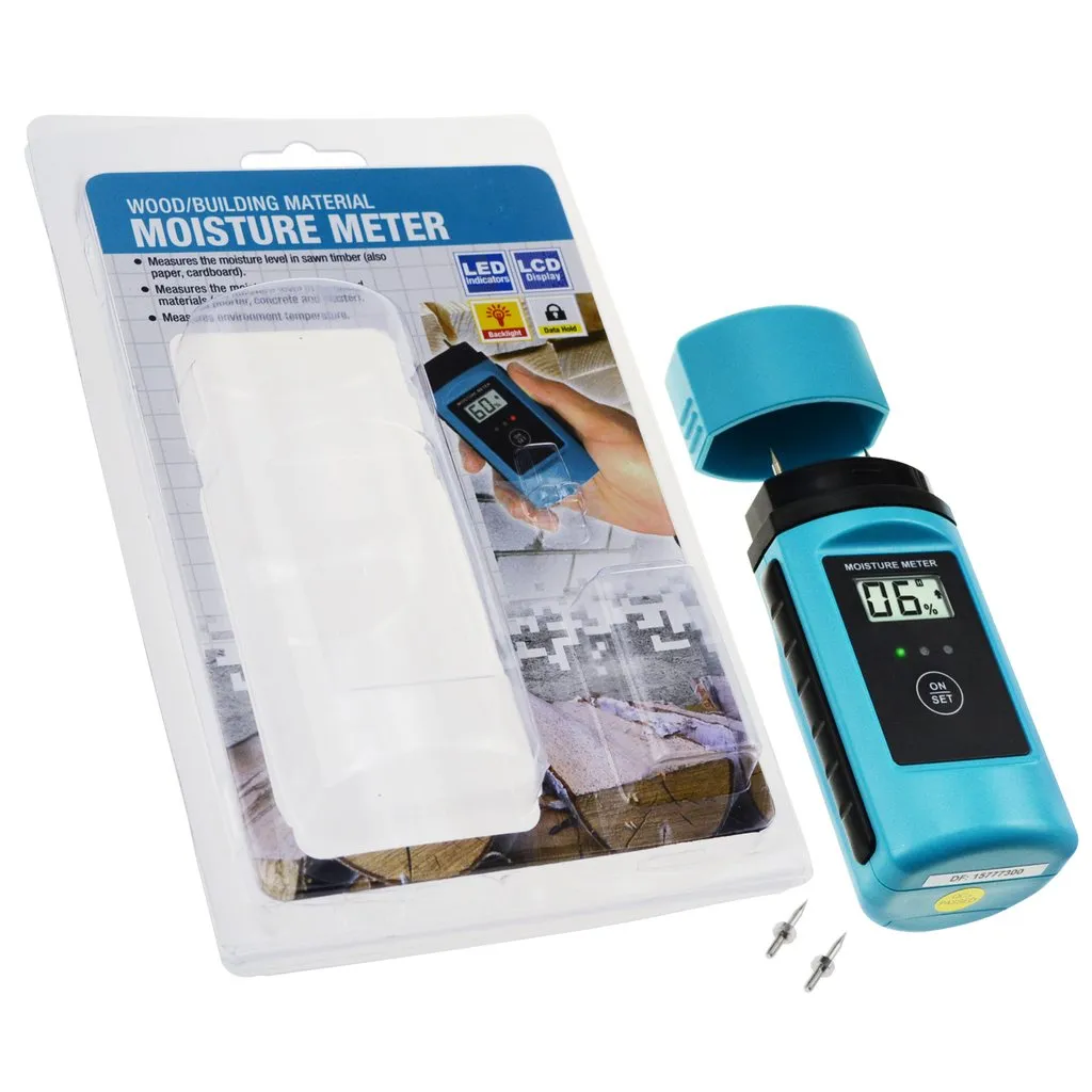 E04-015 Digital Wood & Building Material Moisture Meter Tester w/ LED Indicator, Sawn Timber Cardboard Paper Mortar Concrete Plaster Environment Temperature, for Woodworking Woodworker Handcrafter