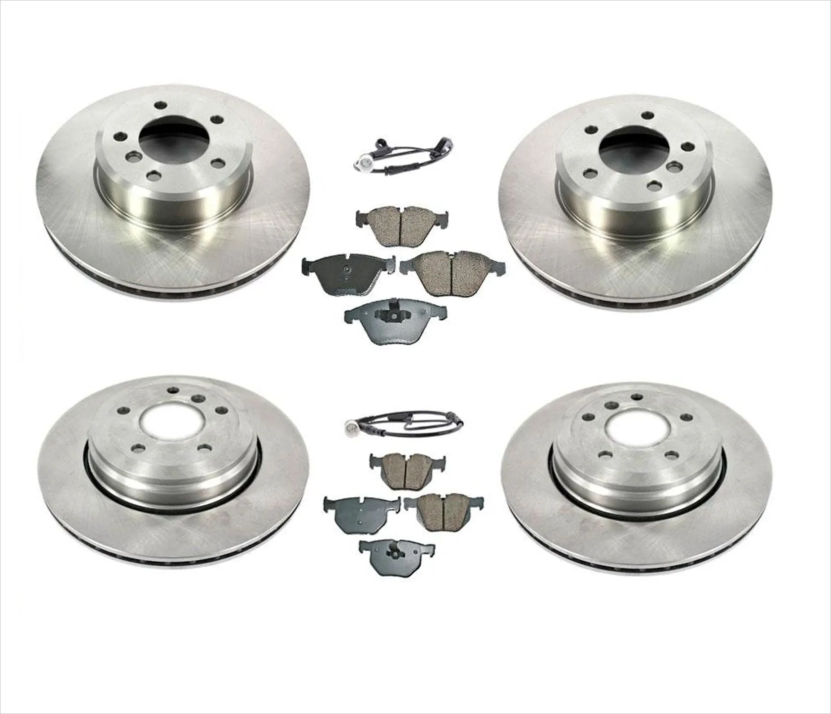 F & R Disc Brake Rotor Kit Ceramic Pads Sensor for BMW 530I ( No X Drive ) 04-07