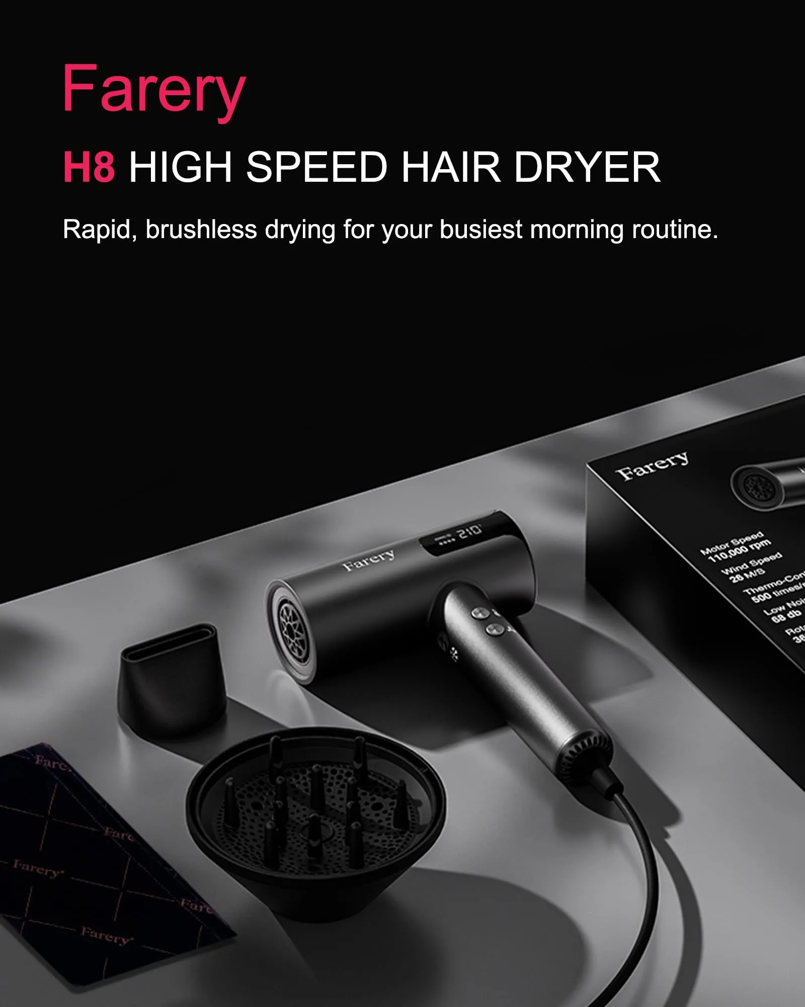 FARERY Ionic Hair Dryer with Diffuser, 1400W