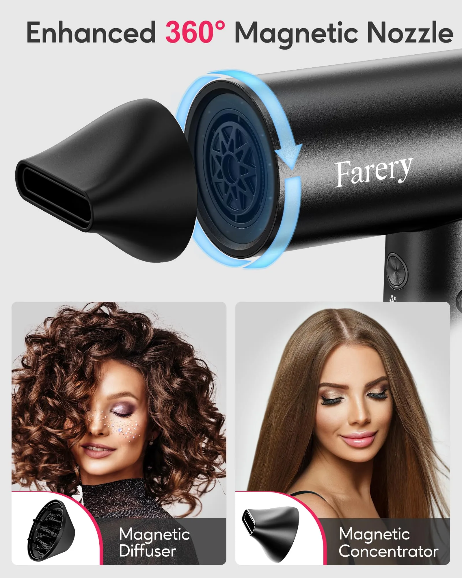 FARERY Ionic Hair Dryer with Diffuser, 1400W