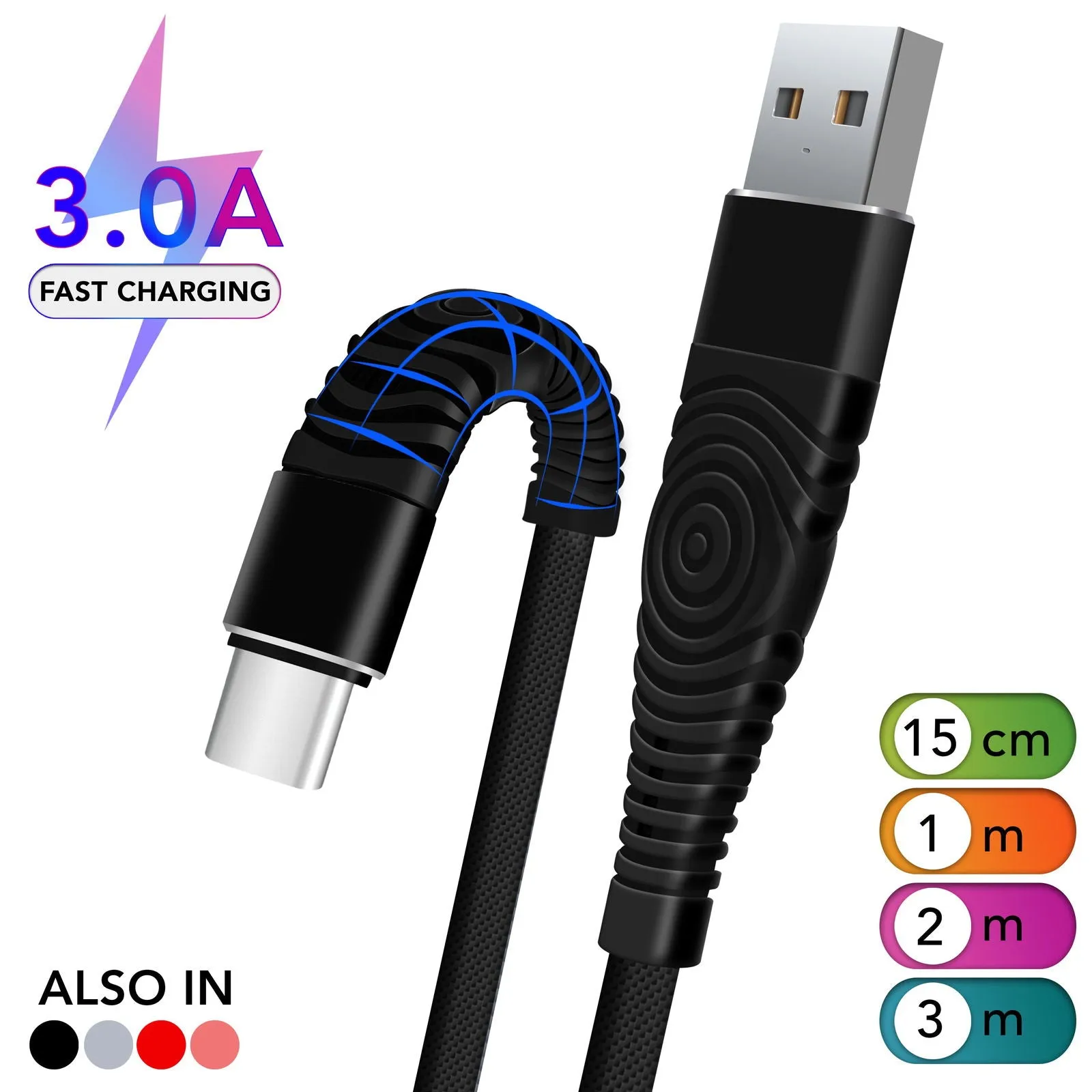 Fast Nylon Braided USB TYPE C Cable For Samsung Galaxy S8 S9 S10 Plus