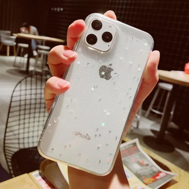 For Apple iPhone 6 6s 7 8 Plus 11 Pro 10 X XS XR Max Bling Glitter Star Moon Sparkle Sequins Soft Clear Silicone TPU Case Cover