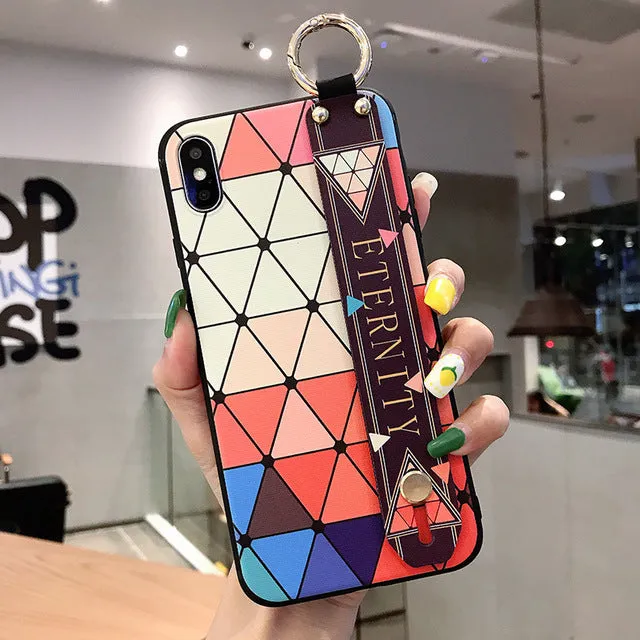 For iPhone 11 Case Fashion Flower Phone Holder Case for iPhone 8 Plus 6 6s 7 X XR XS 11 pro max Soft TPU Wrist Strap Cover Etui