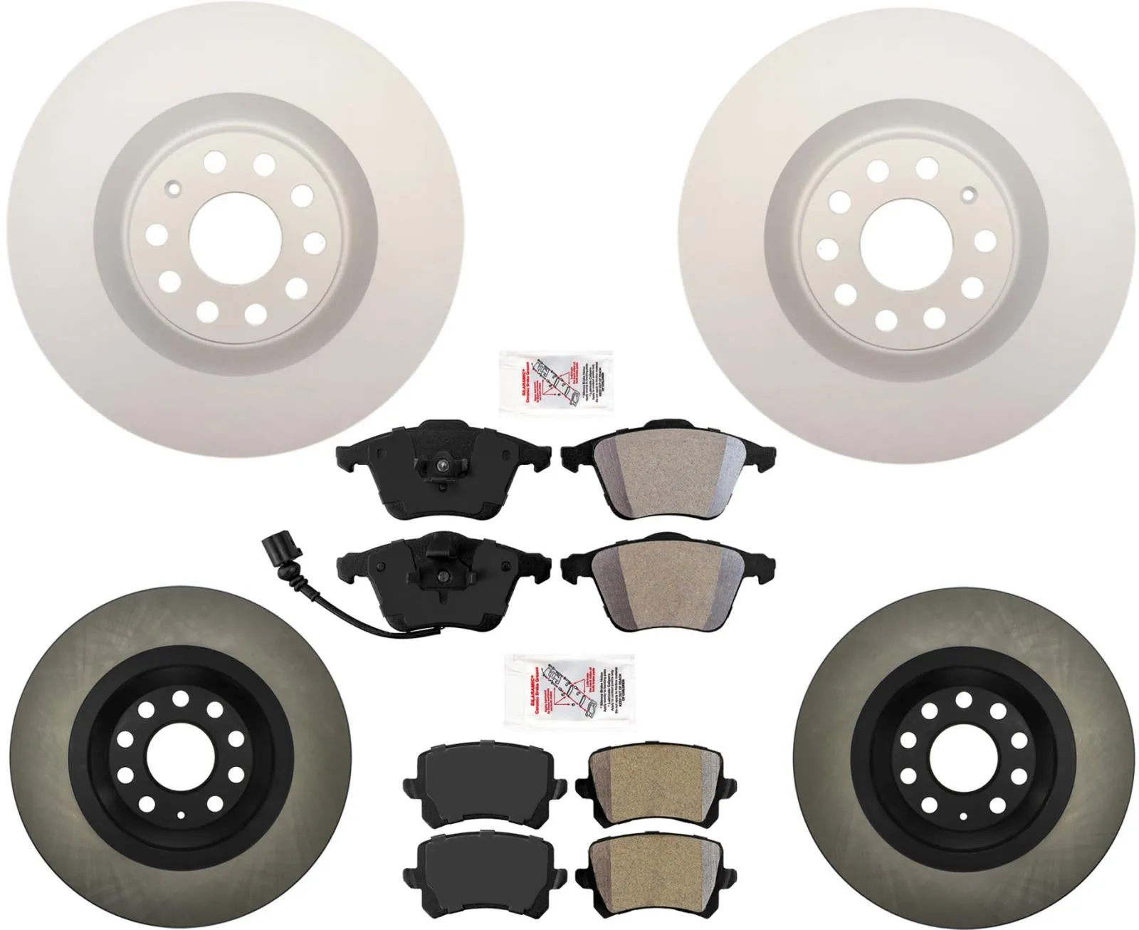 Front & Rear Coated Brake Rotors & Brake Pads For Volkswagen Passat CC V6 09-10