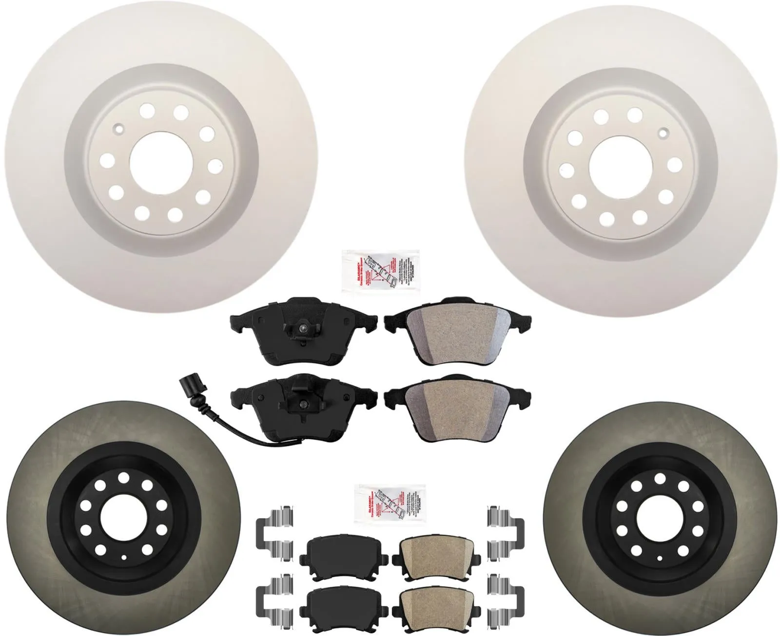 Front & Rear Coated Disc Brake Rotors & Brake Pads For Passat AWD V6 06-08