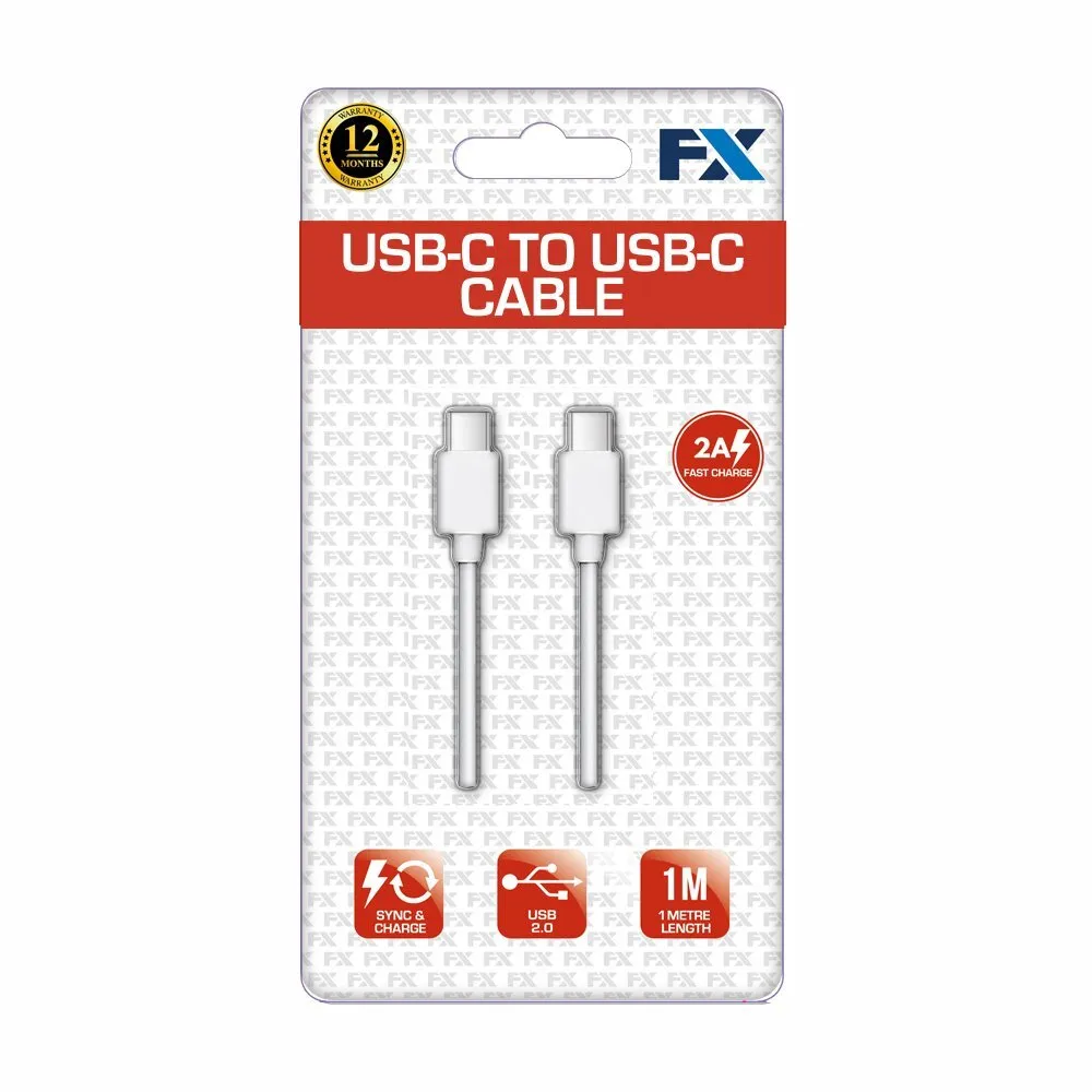 FX 1M USB-C to USB-C Sync & Quick Charger Cable - White | 036170
