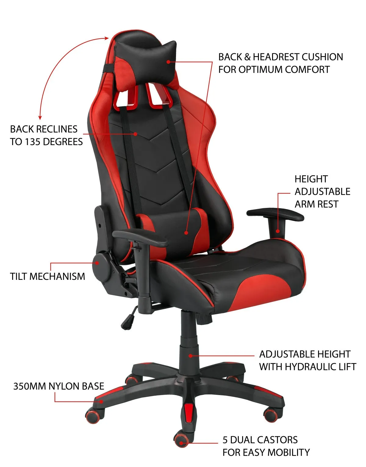 Gaming Desk & Chair Set, Red/Black