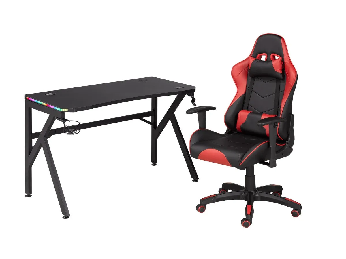 Gaming Desk & Chair Set, Red/Black