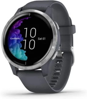 Garmin Venu, GPS Smartwatch with Bright Touchscreen Display, Features Music, Body Energy Monitoring, Animated Workouts, Pulse Ox Sensors and More, Granite Blue and Silver