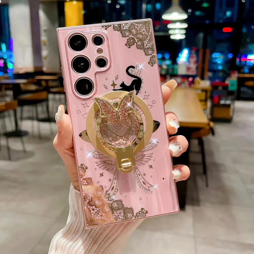 Glitter Sparkling MagSafe Magnetic Holder Stand Phone Case Cover For Samsung Galaxy S24 S23 Ultra S22 Plus A14