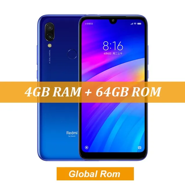 Global Rom Xiaomi Redmi 7 4GB RAM 64GB ROM Snapdragon 632 Octa Core 12MP Dual AI Camera Mobile Phone 4000mAh Large Battery