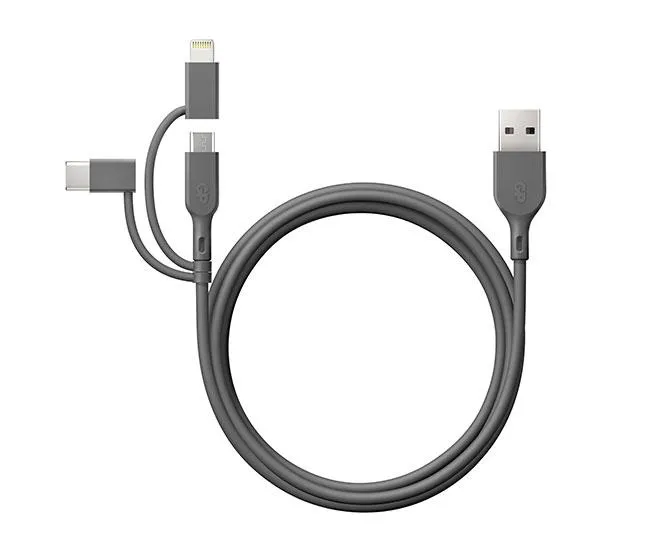 GP 1 metre 3-in-1 USB-A to Lightning, USB-C & Micro-USB Charge & Sync Cable CY1N