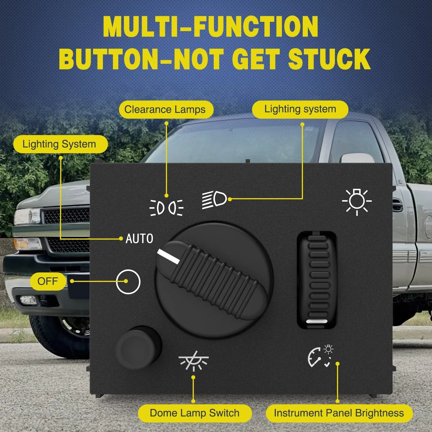 Headlight Dimmer Switch with Warm White LED Light Compatible with 2003-2007 Chevy Silverado 1500 2500 3500 2003-2006 GMC Sierra 1500 2500 Cadillac Escalade