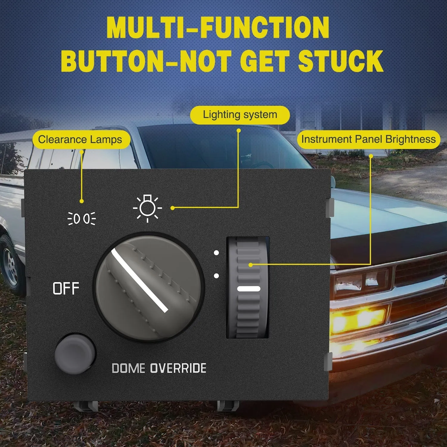 Headlight Dimmer Switch with Yellowish LED Light Compatible with 1995-1999 Chevy Silverado 1500 Tahoe Astro 1995-1999 GMC Yukon 1999-2000 Cadillac Escalade