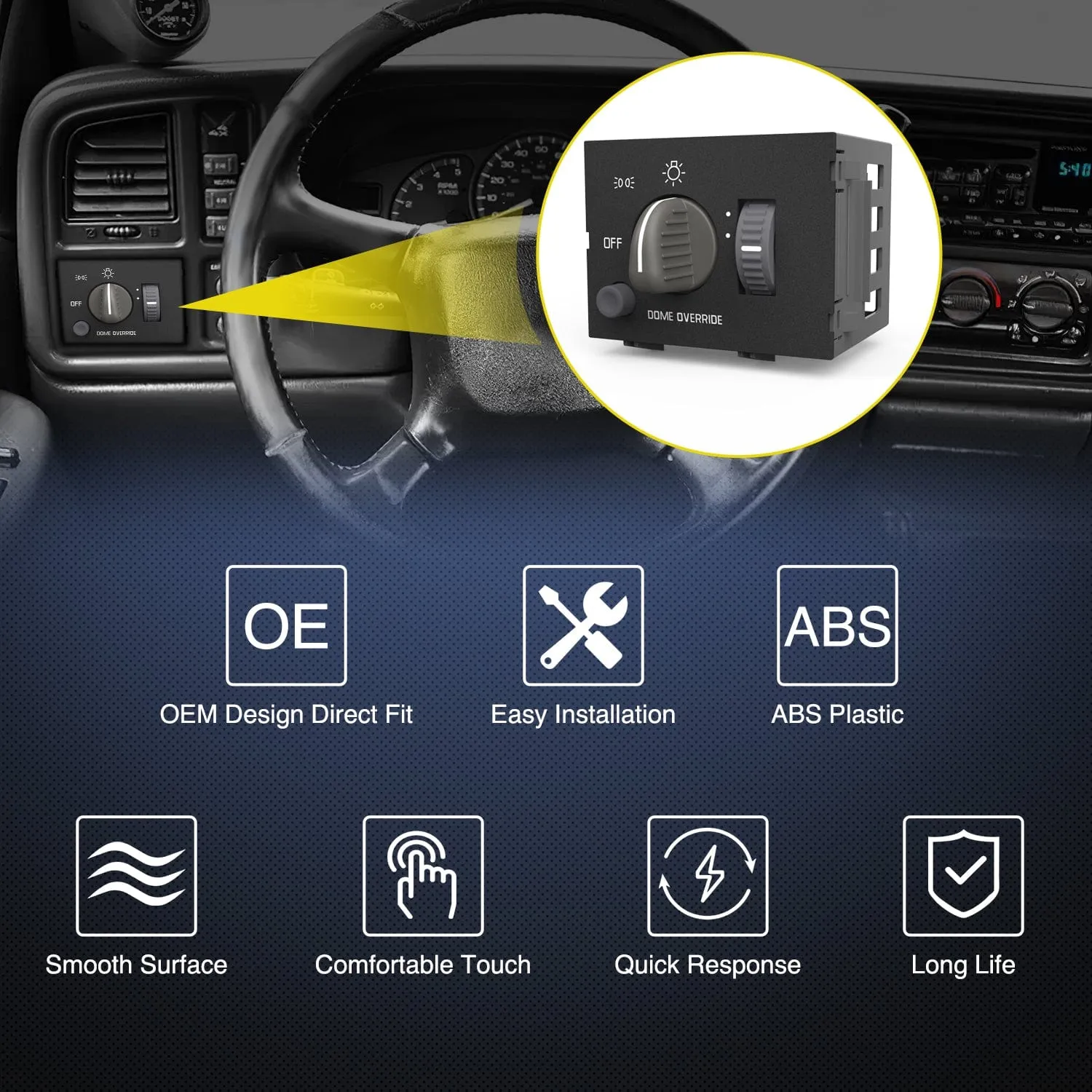 Headlight Dimmer Switch with Yellowish LED Light Compatible with 1995-1999 Chevy Silverado 1500 Tahoe Astro 1995-1999 GMC Yukon 1999-2000 Cadillac Escalade