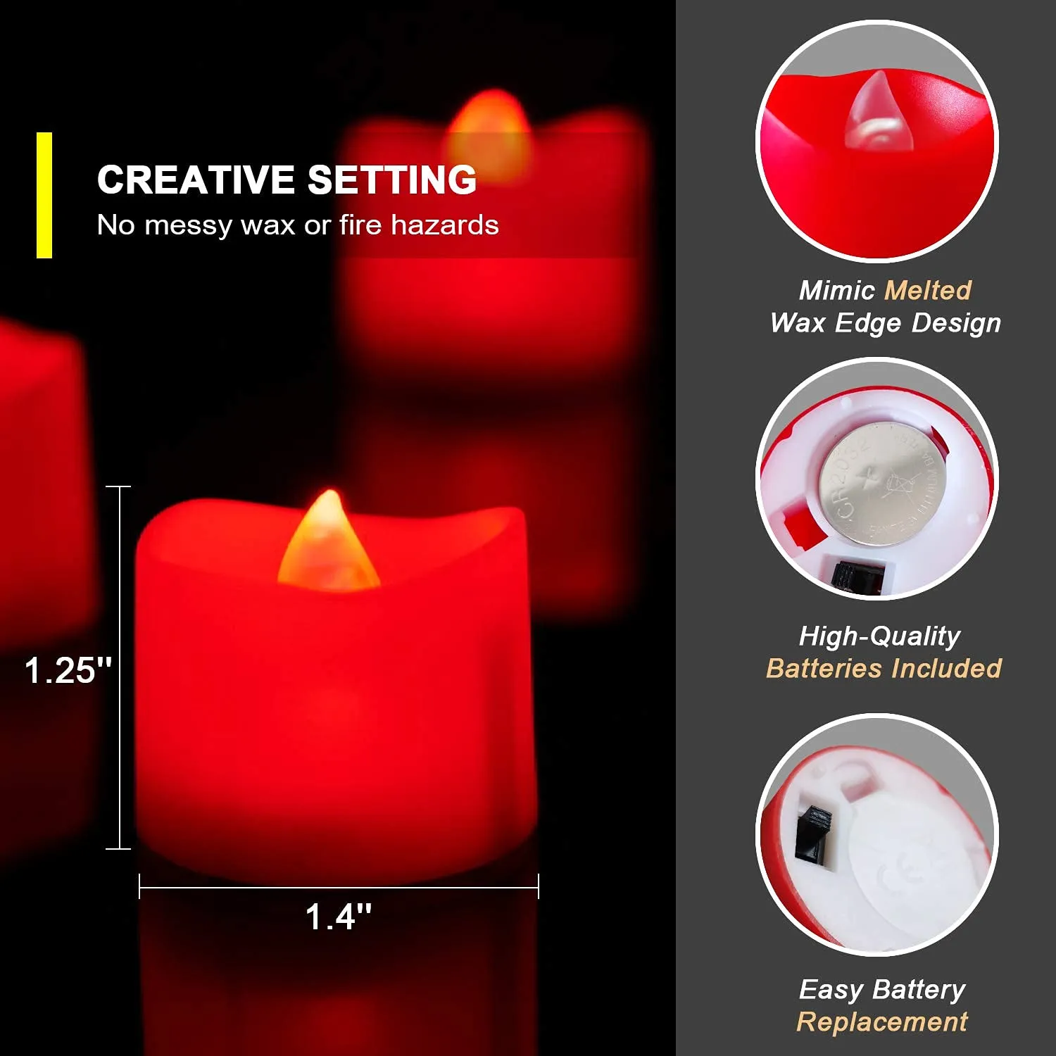 Homemory Flameless Candles, Pack of 24 Flickering LED Tea Light Candles Battery Operated, Red Tea Lights, Batteries Included