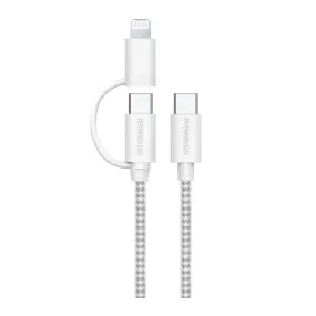 HyperGear 1 ft. 30cm 2-in-1 USB-C to USB-C   USB-C to Lightning Braided Charge and Sync Cable - 15-13655
