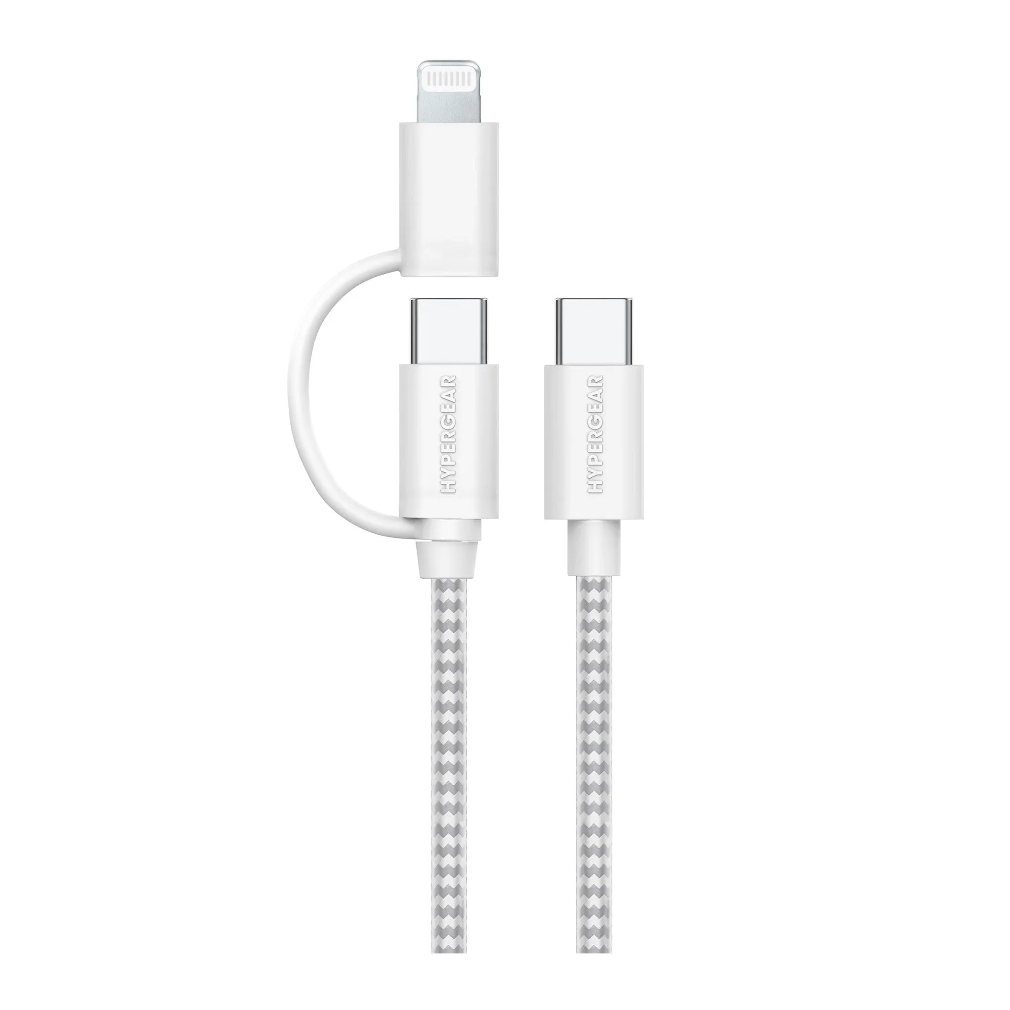 HyperGear 1 ft. 30cm 2-in-1 USB-C to USB-C   USB-C to Lightning Braided Charge and Sync Cable - 15-13655