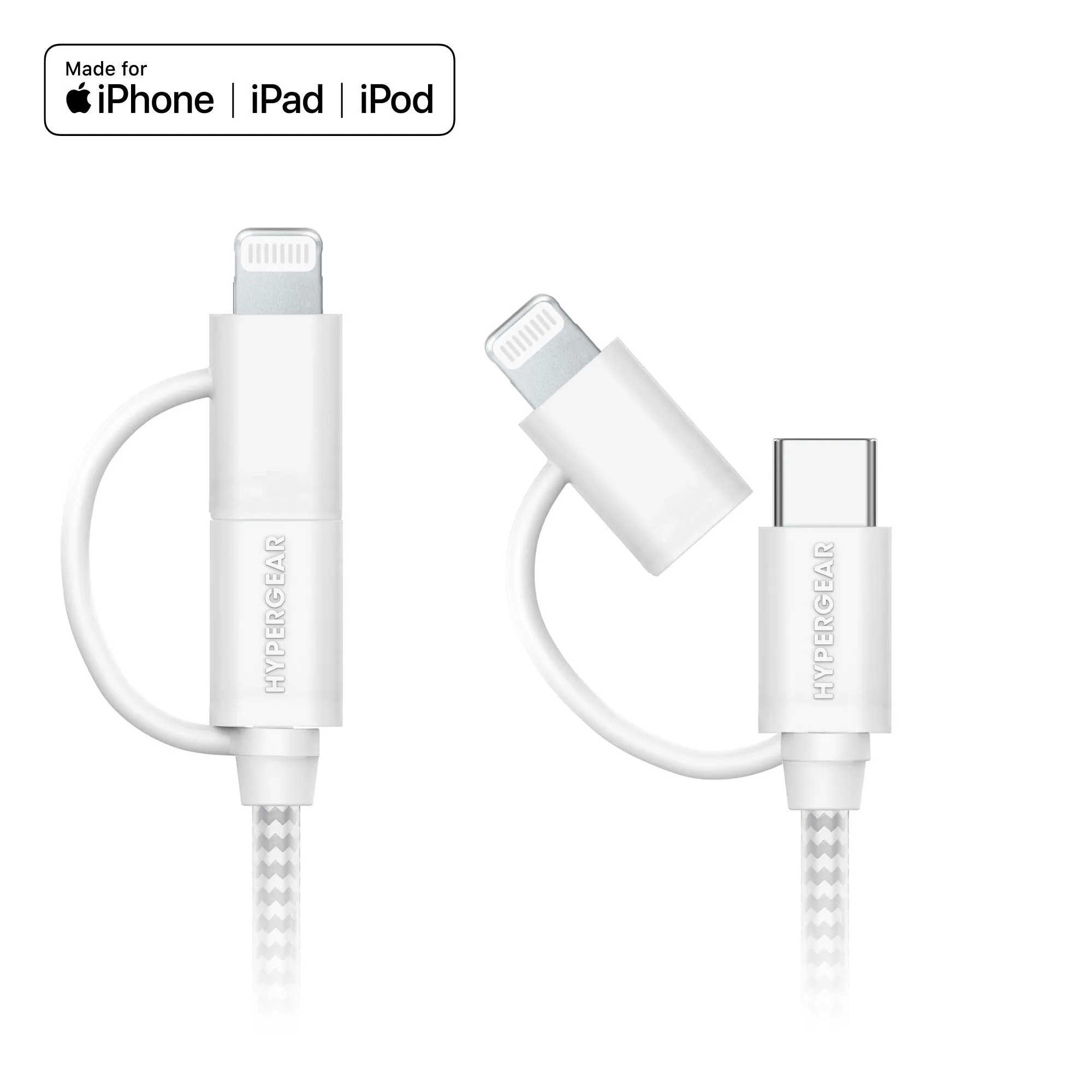 HyperGear 1 ft. 30cm 2-in-1 USB-C to USB-C   USB-C to Lightning Braided Charge and Sync Cable - 15-13655