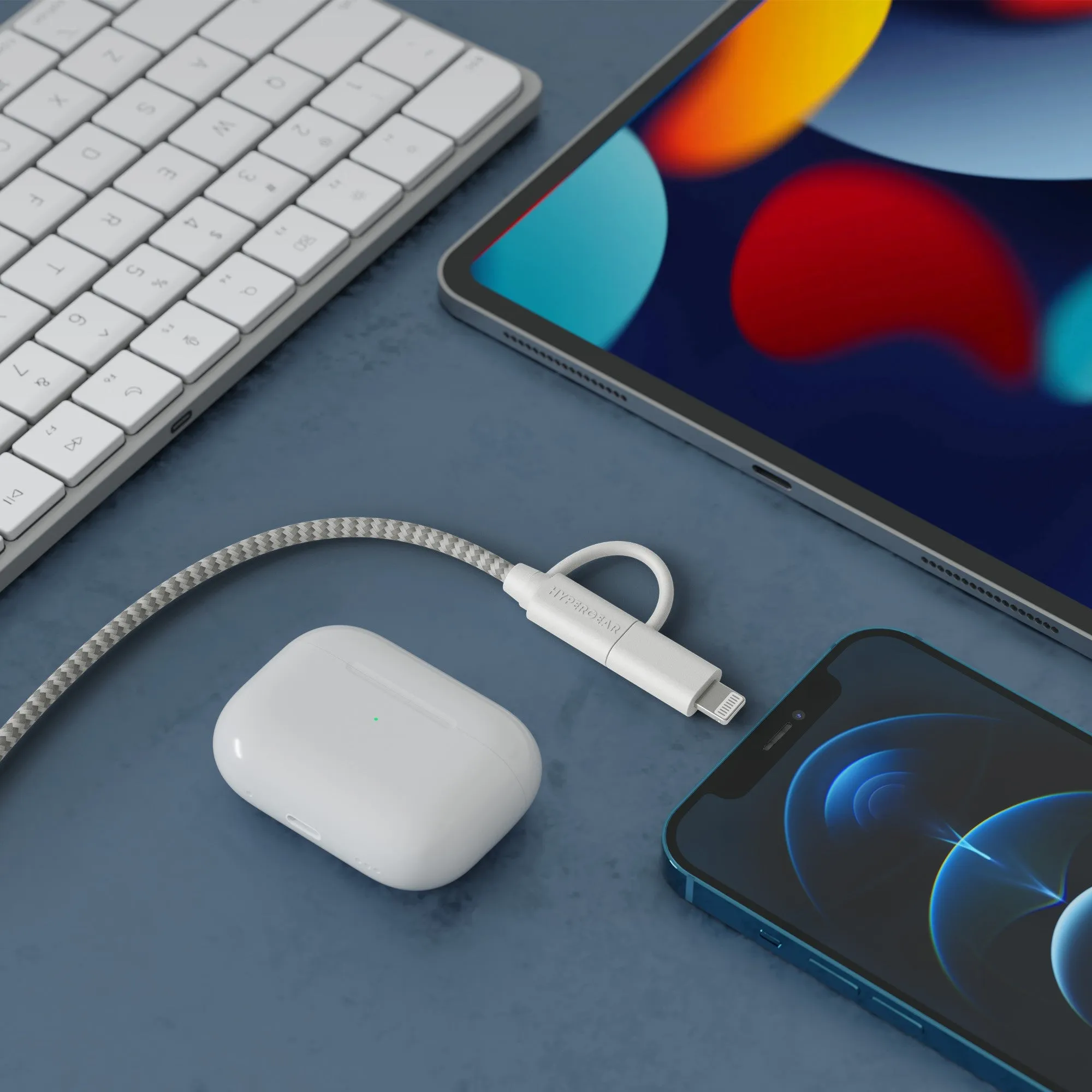 HyperGear 1 ft. 30cm 2-in-1 USB-C to USB-C   USB-C to Lightning Braided Charge and Sync Cable - 15-13655