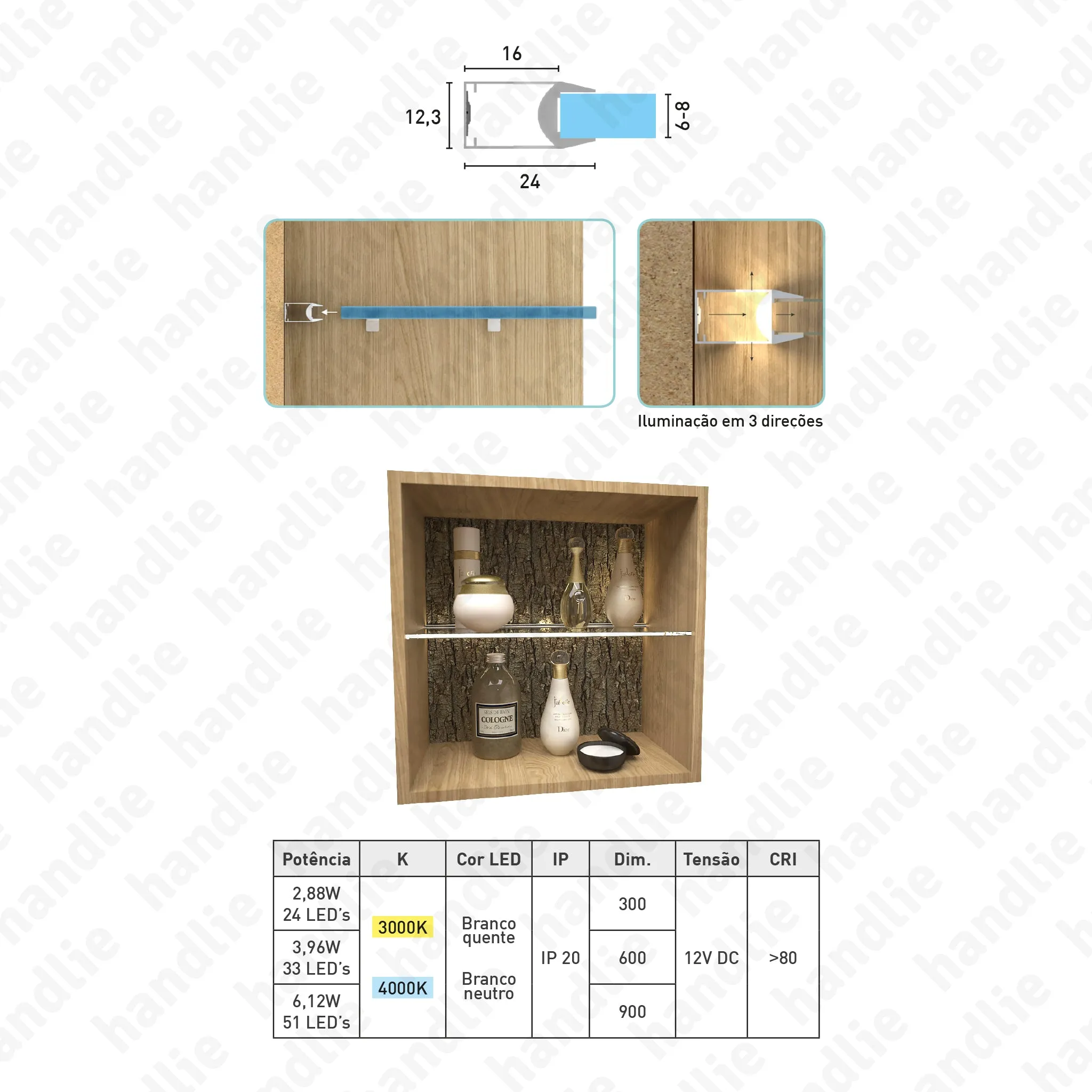 IL.105 - Perfil com LED para prateleiras em VIDRO / 12V