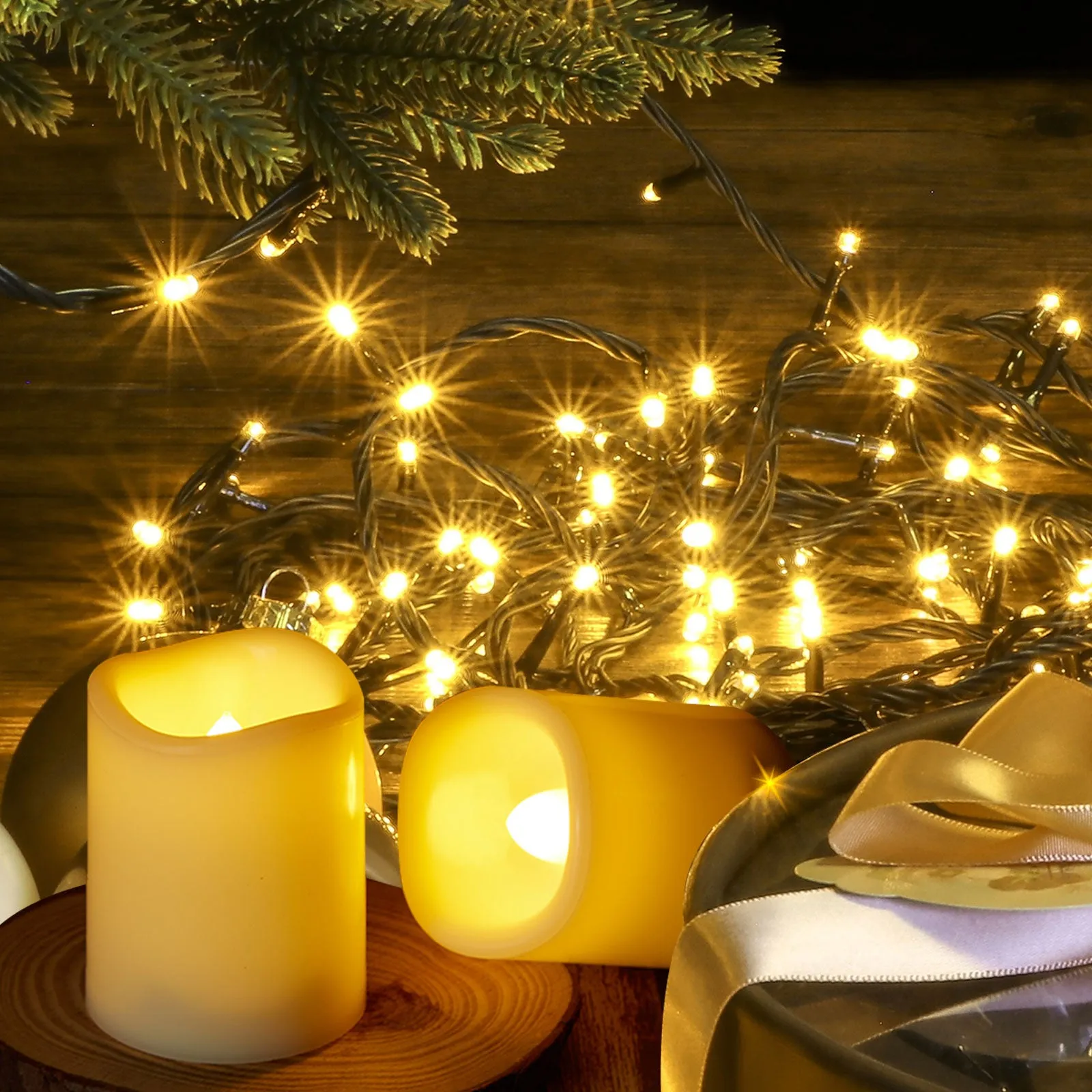 IMAGE Flameless Votive Candles,12 Pack 1.5 x 2 Inch Flickering 3D Wicks Battery Operated Candles,250  Hours Long Lasting LED Tea Lights with Remote Timer for Christmas Wedding Home Decor,Warm Yellow