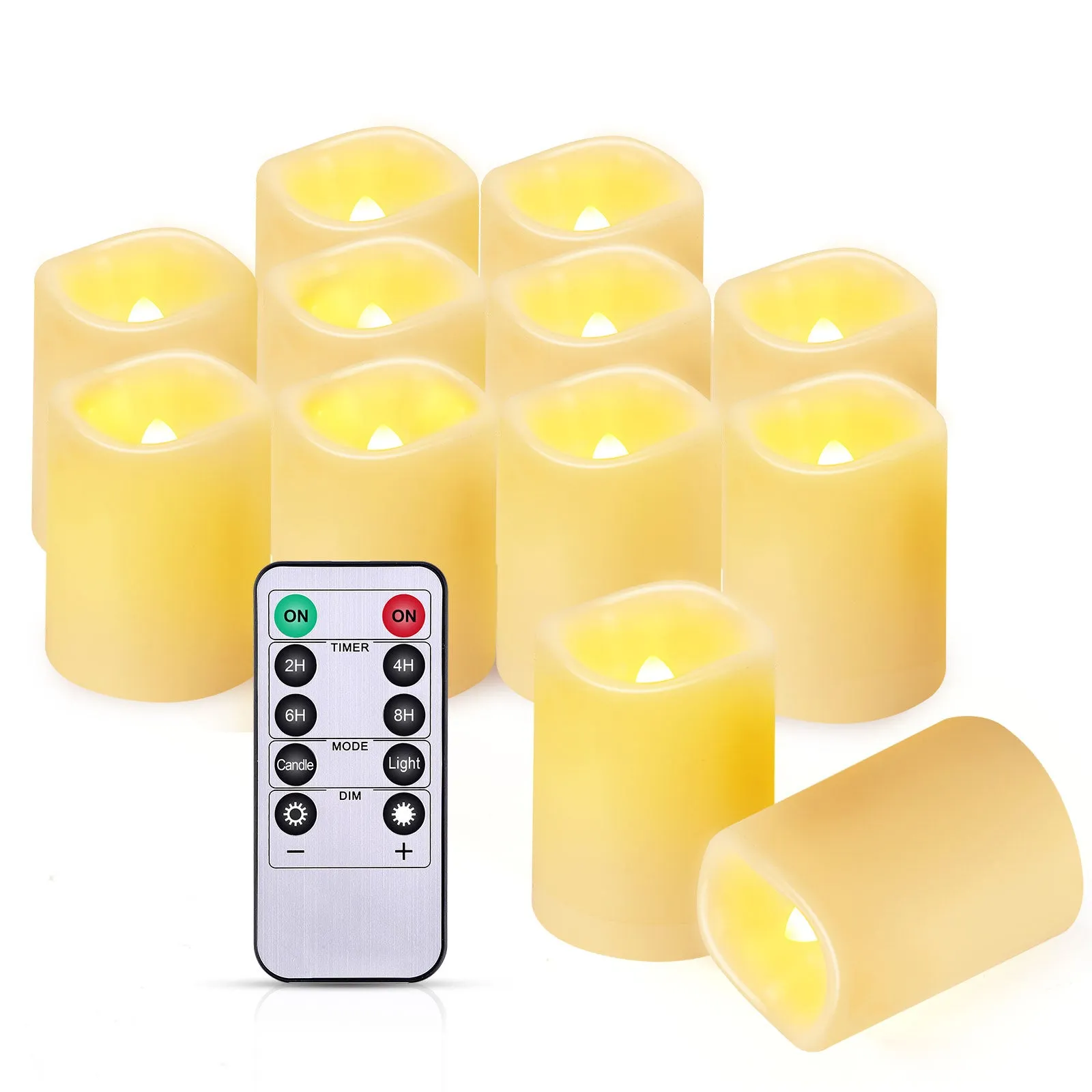 IMAGE Flameless Votive Candles,12 Pack 1.5 x 2 Inch Flickering 3D Wicks Battery Operated Candles,250  Hours Long Lasting LED Tea Lights with Remote Timer for Christmas Wedding Home Decor,Warm Yellow