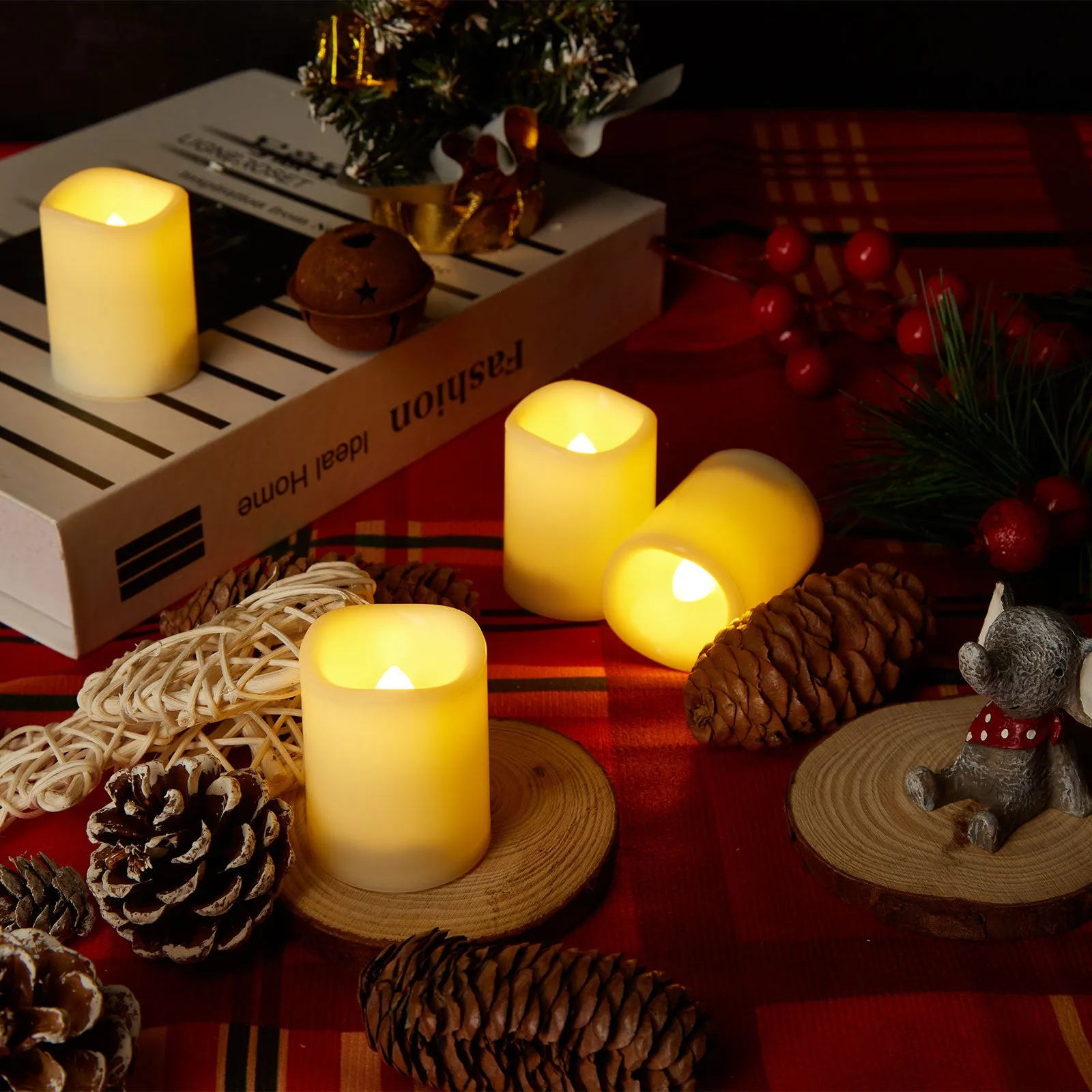 IMAGE Flameless Votive Candles,12 Pack 1.5 x 2 Inch Flickering 3D Wicks Battery Operated Candles,250  Hours Long Lasting LED Tea Lights with Remote Timer for Christmas Wedding Home Decor,Warm Yellow