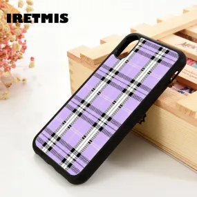 Iretmis 5 5S SE 6 6S Soft TPU Silicone Rubber phone case cover for iPhone 7 8 plus X Xs 11 Pro Max XR Lavender Plaid