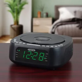 Jensen JCR-375 BLK Green LED CD/MP3 Clock Radio USB charge (Black)