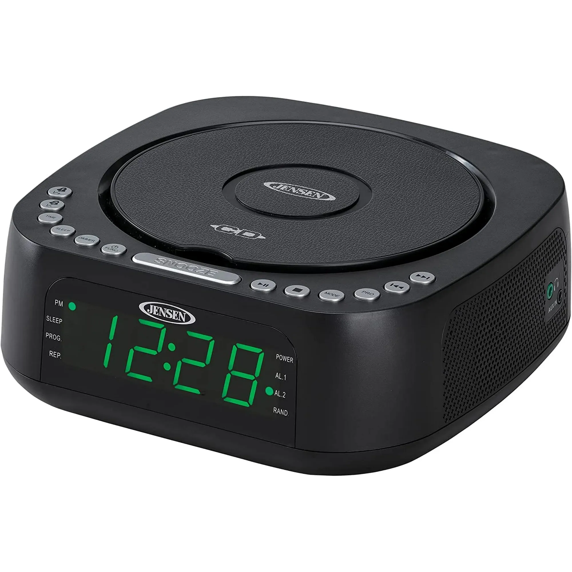 Jensen JCR-375 BLK Green LED CD/MP3 Clock Radio USB charge (Black)