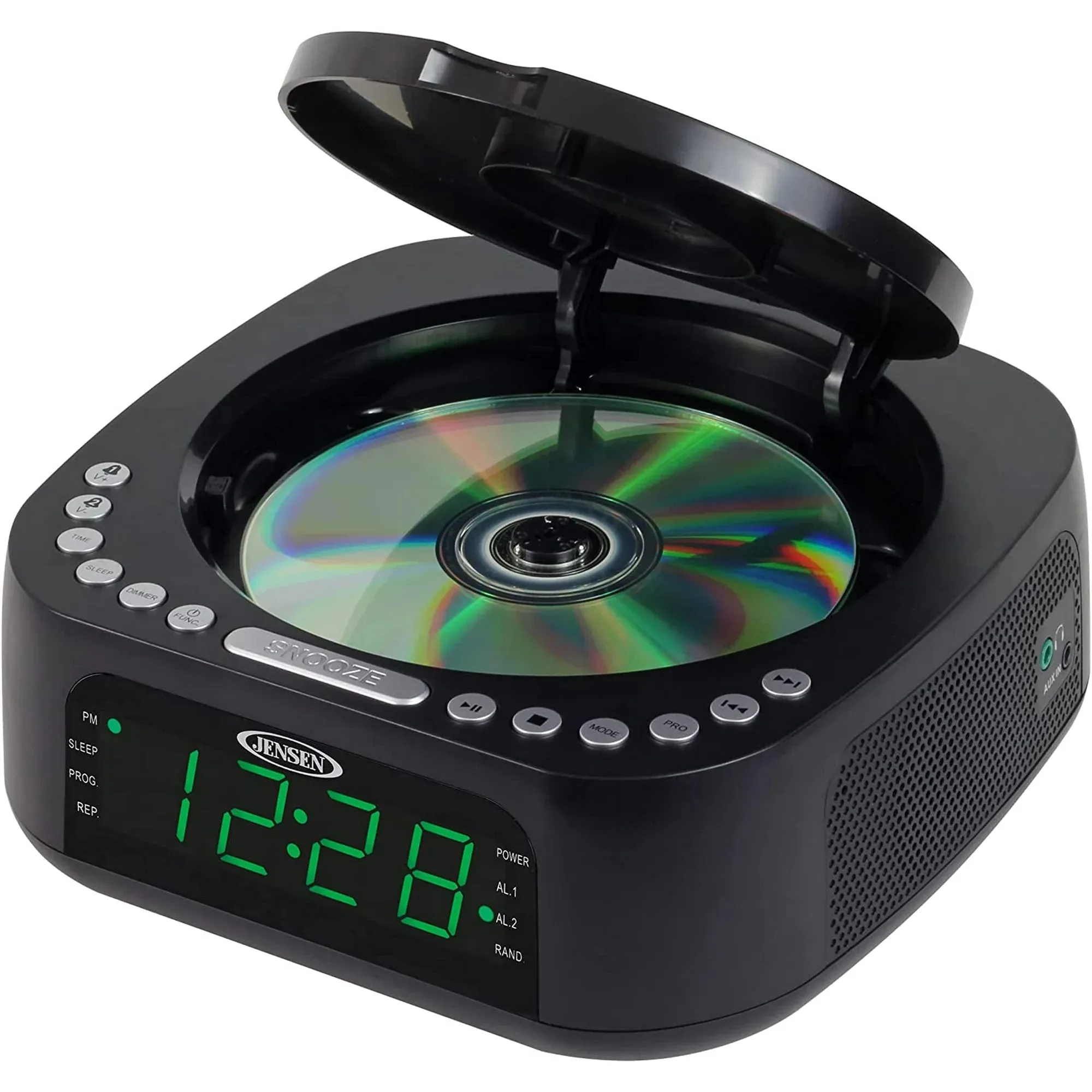 Jensen JCR-375 BLK Green LED CD/MP3 Clock Radio USB charge (Black)