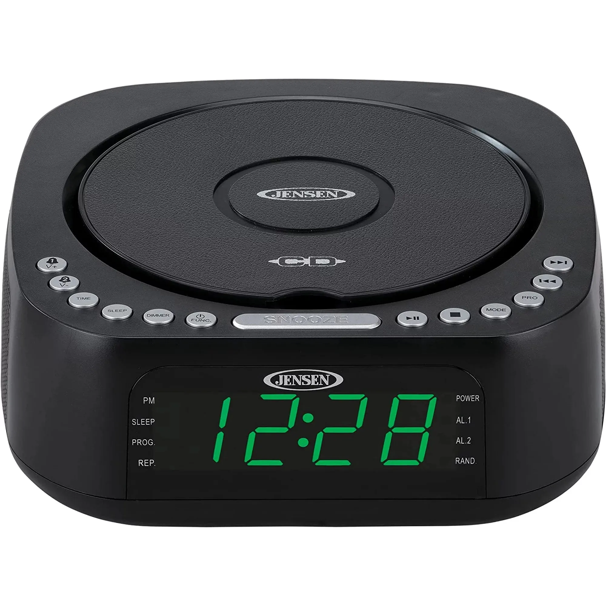 Jensen JCR-375 BLK Green LED CD/MP3 Clock Radio USB charge (Black)